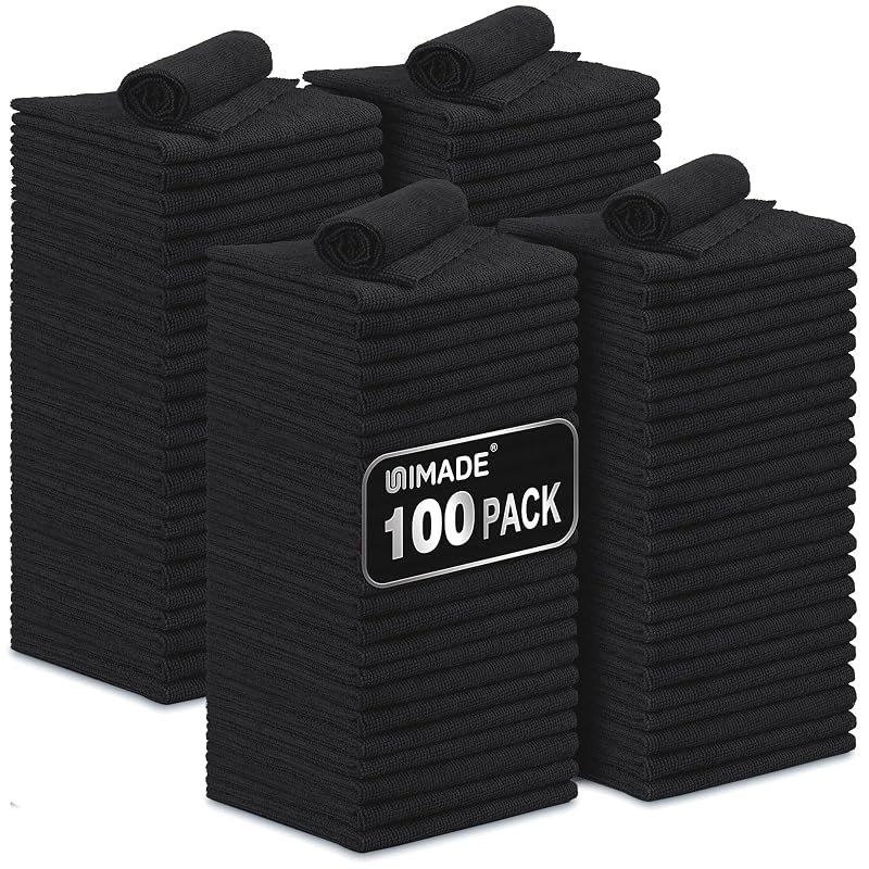 Panos de Microfibra para Limpeza Automotiva UNIMADE Pretos 25,4 x 12,7 cm, Kit com 100