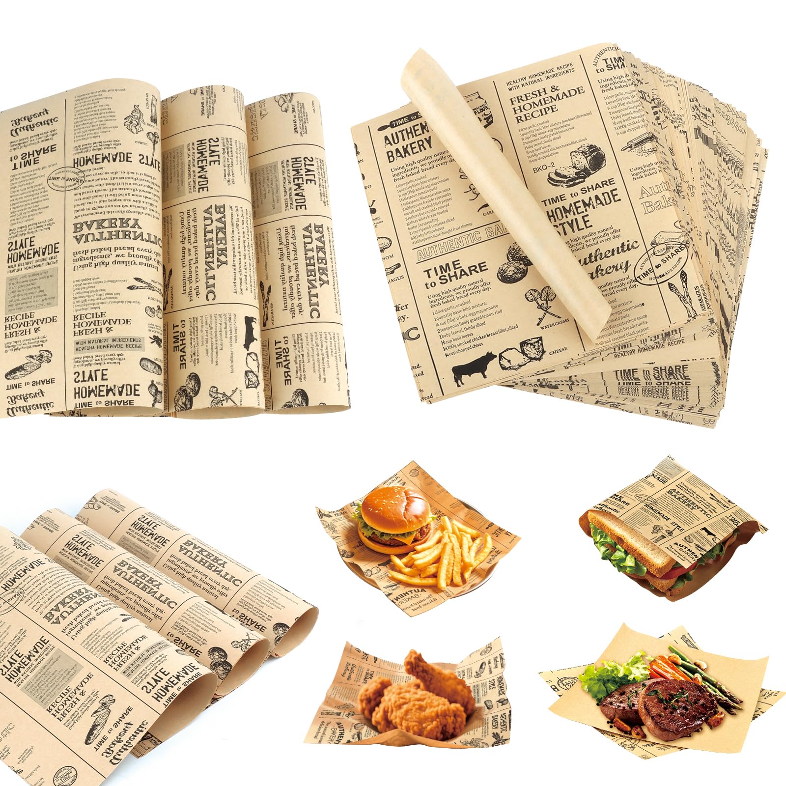100 Fogli Carta Alimentare，Carta Oleata per Alimenti di Grandi Dimensioni 18 * 18cm，Imballaggio ，per Panini, Patatine Fritte, Hamburger, Formaggio, Torte