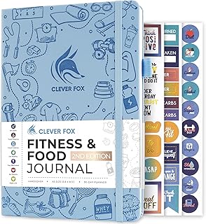 Clever Fox Fitness & Food Journal – Nutrition & Workout Planner for Women & Men – Diet & Gym Exercise Log Book with Calendars, Diet & Training Trackers - Undated, A5 Size, Hardcover (Light Blue)