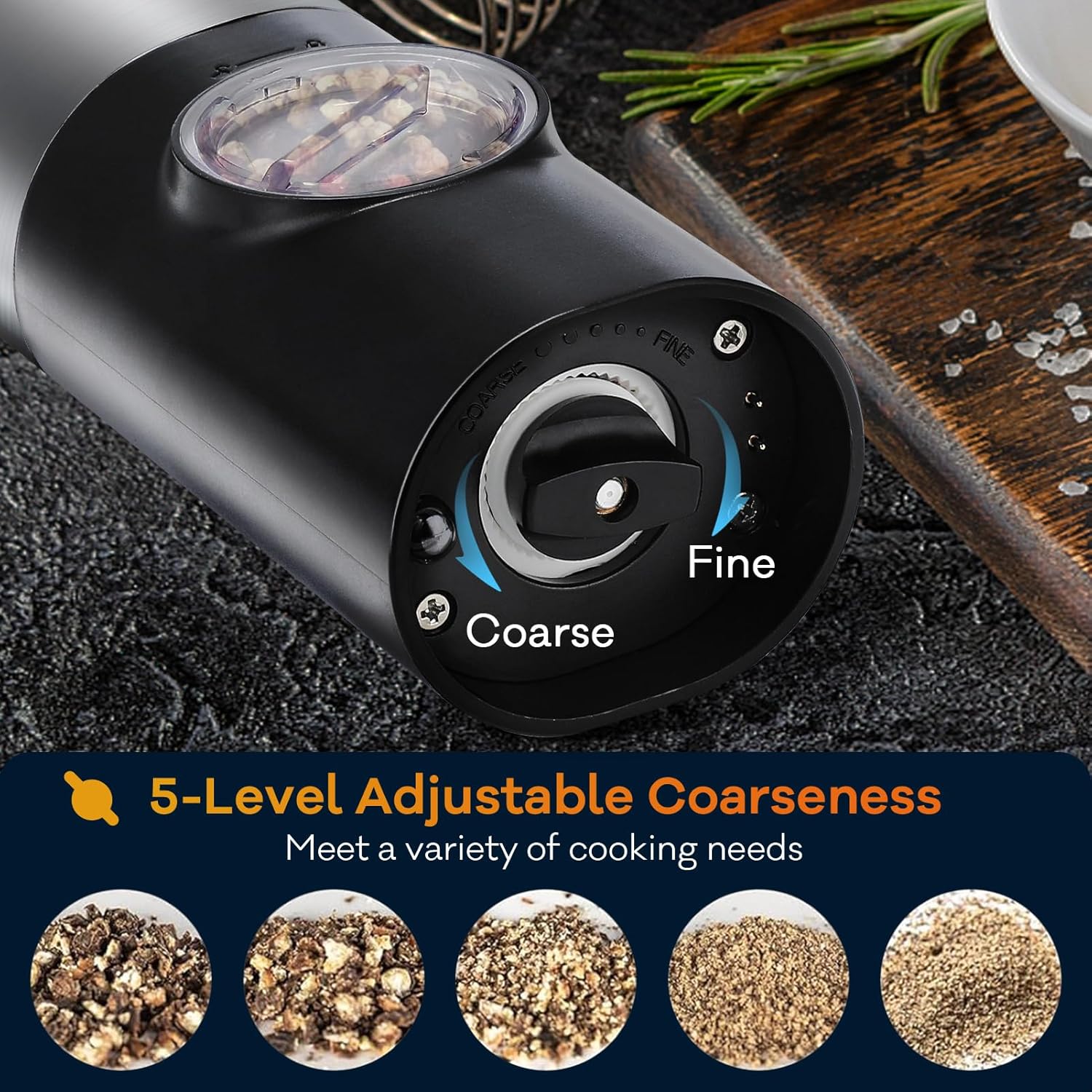 Electric Salt and Pepper Grinder Set with USB Rechargeable Stand, One Handed Operation, No Battery Needed, Automatic Pepper Mill Shakers for Kitchen Restaurant Outdoor, Adjustable Coarseness