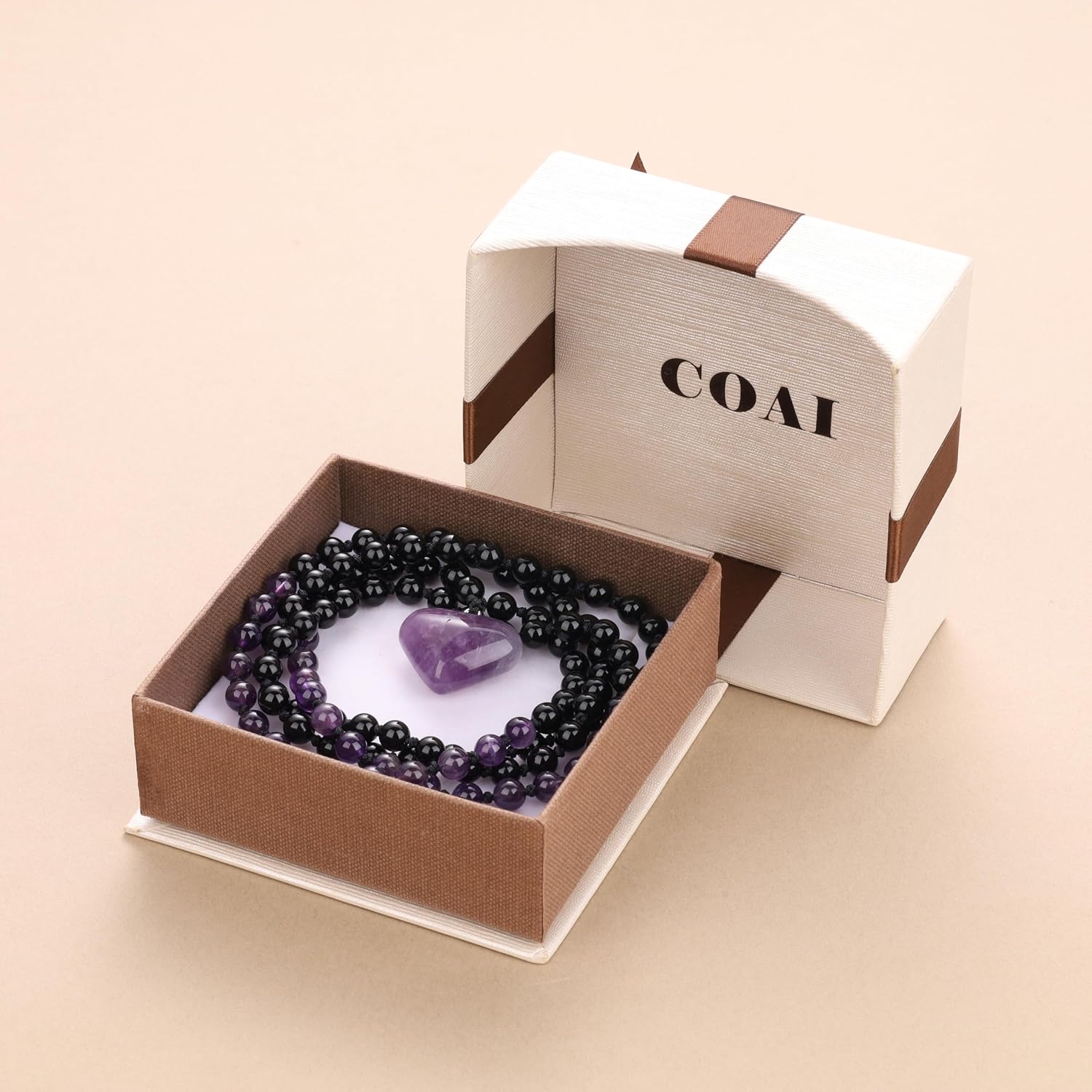 COAI Handmade 108 Mala Beaded Necklace for Women, Heart Pendant Necklace for Women