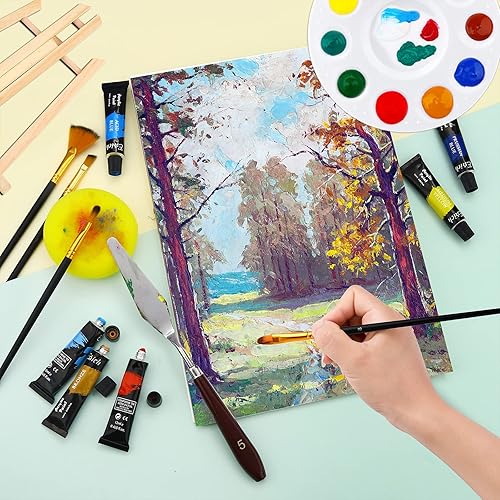 Miniatura 5 de Juego de pintura acrílica, 56 piezas de suministros de pintura profesional con pinceles, 36 pinturas acrílicas de colores, 1 caballete, 2 lienzos de