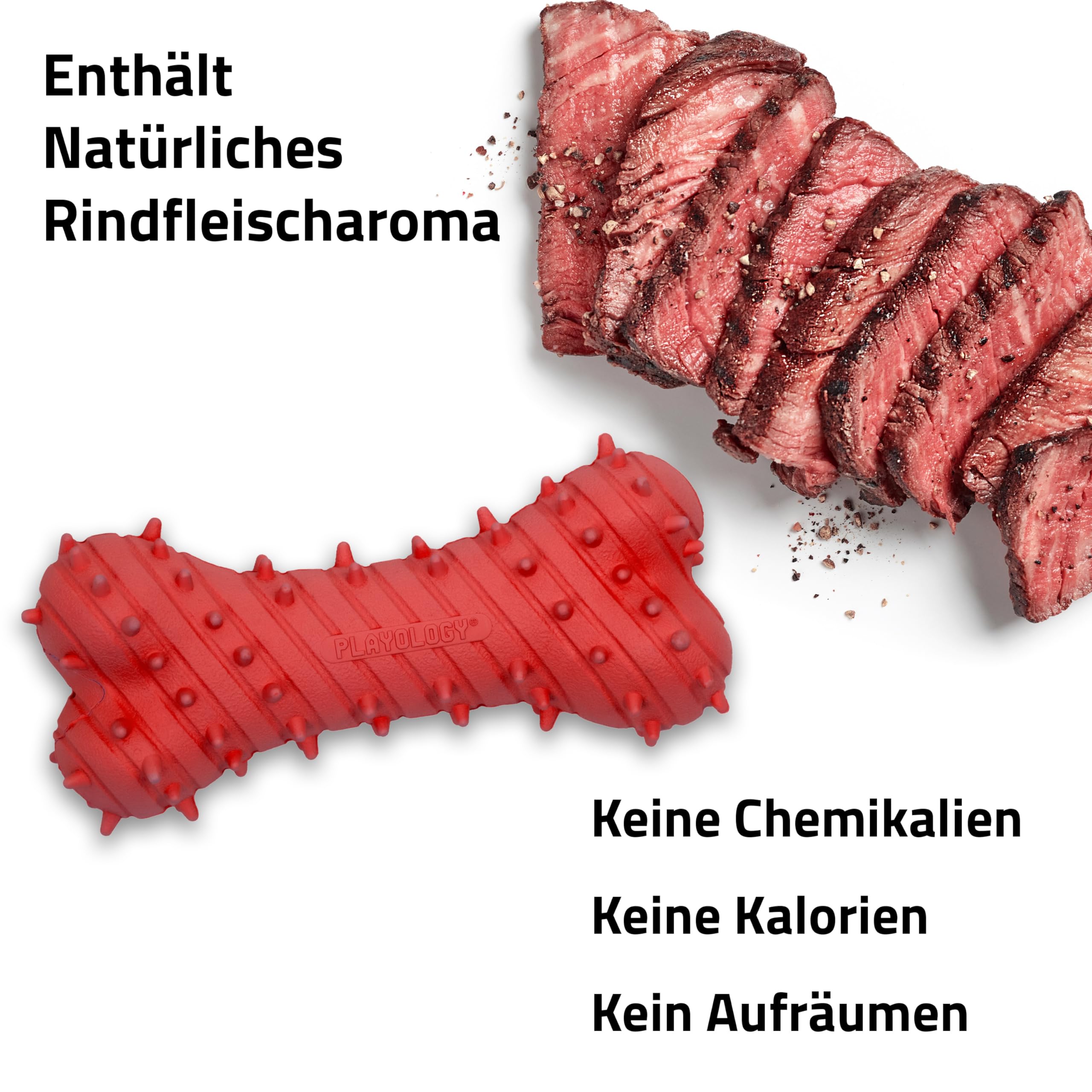 Playology Hundespielzeug | Spielzeug für Welpen in Form eines Kauknochens, entwickelt für Junge und aktive Hunde | Riesiges Spielzeug mit Rindfleischgeschmack, hergestellt aus ungiftigen Materialien | Ideal für Welpen und junge Hunde, Noppen beruhigen das