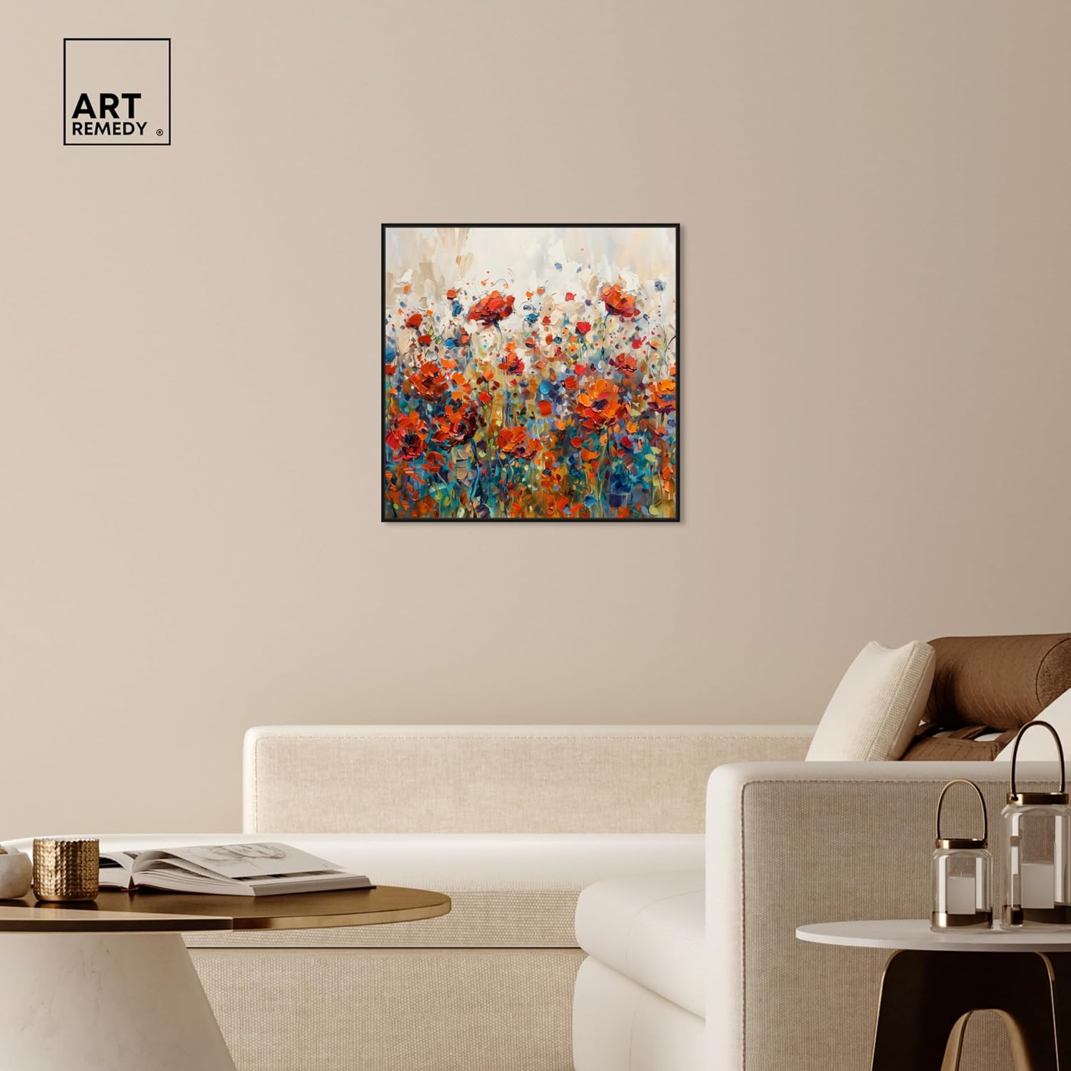 Art Remedy Beautiful Garden Bloom Framed Impressionism 1 Piece Canvas Wall Art/Monet And Van Gogh Inspired Art, 31" x 31", Black Frame