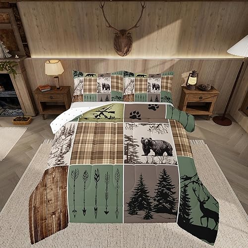 Feelyou Rustic Cabin Comforter Set,Rustic Farmhouse Bedding Set Full Size,Boys G