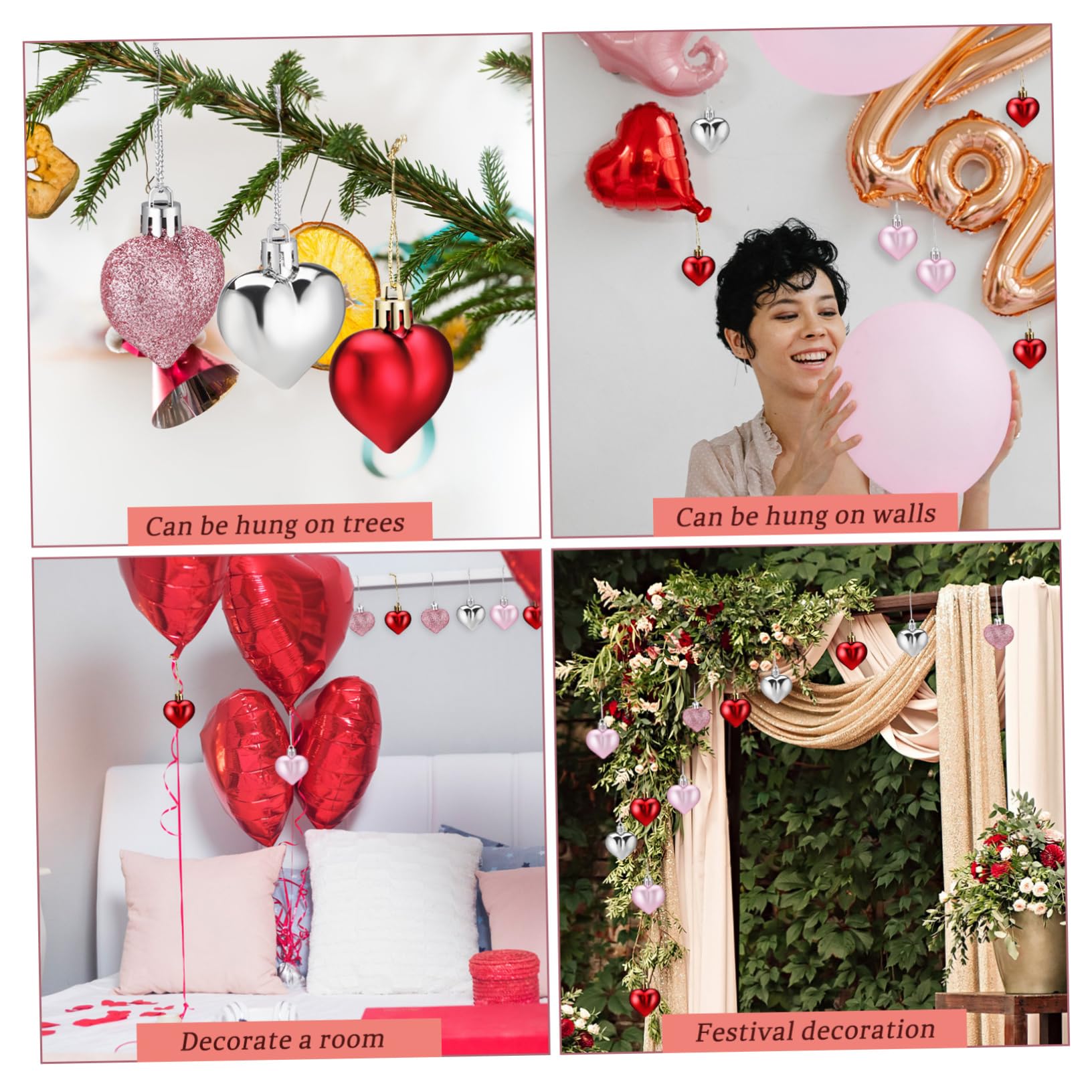 Cabilock 3 Juegos Colgante Bola Corazón Decoración De San Valentín Decoración San Valentín del Corazón del Día De San Valentín Ornamento del El Plastico 48 Uds * 3