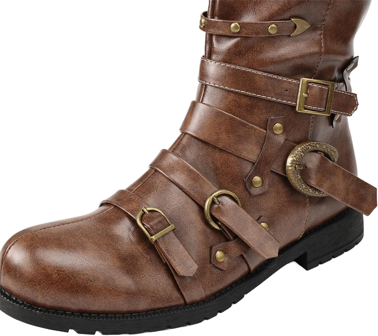 Unisex Gothic Faux Leather Over The Knee Pirate Boots Multi Buckle Medieval Steampunk Costume Tall Shoes