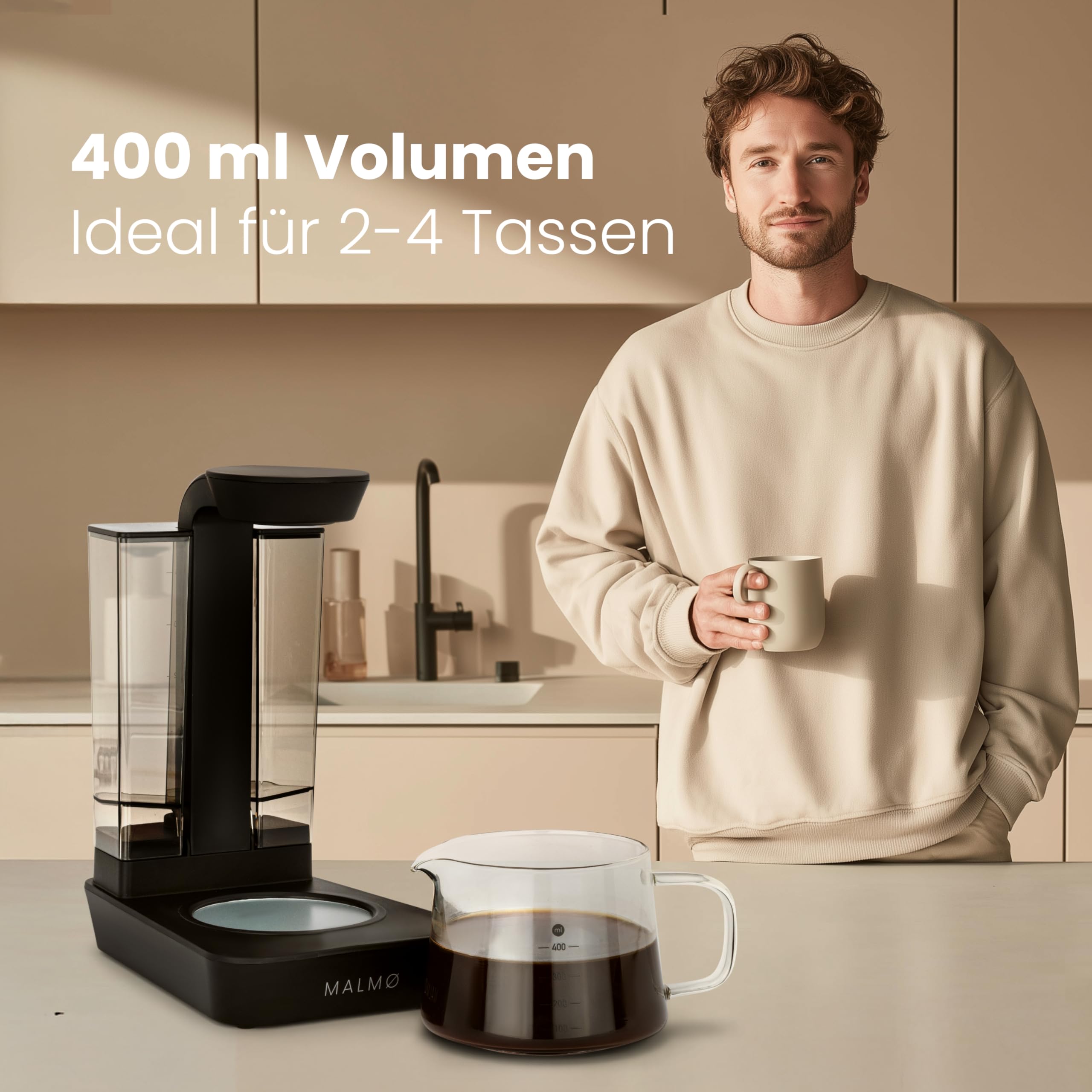 MALMØ Kaffeemaschine klein (400ml) - Filterkaffeemaschine mit Duschkopf Brühsystem - Kaffeemaschine für 1-4 Tassen mit Heizplatte