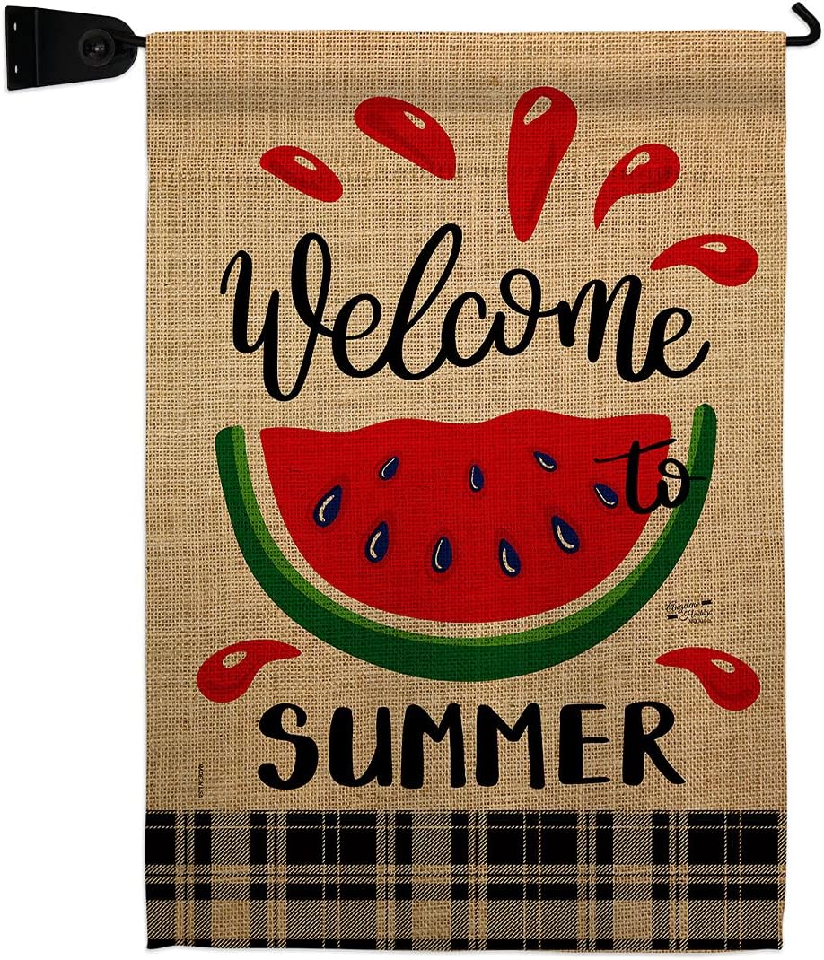 Watermelon Summer Burlap Burlap Garden Flag Summertime Fun and Sun Beach Pool Luau Tropical Party Season Outdoor Sunny Small Decorative Gift Yard House Banner Double-Sided Made In USA 13 X 18.5