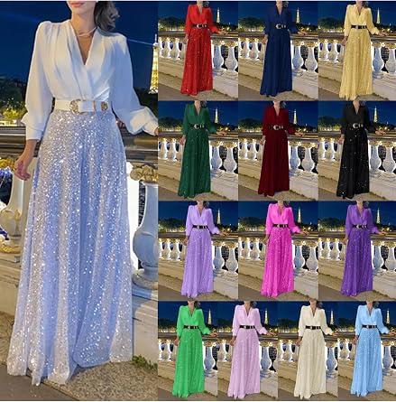 BOFETA Women's Casual Long Sleeve Clubwear Sparkly Party Sexy Jumpsuits Elegant Deep V Neck Rompers