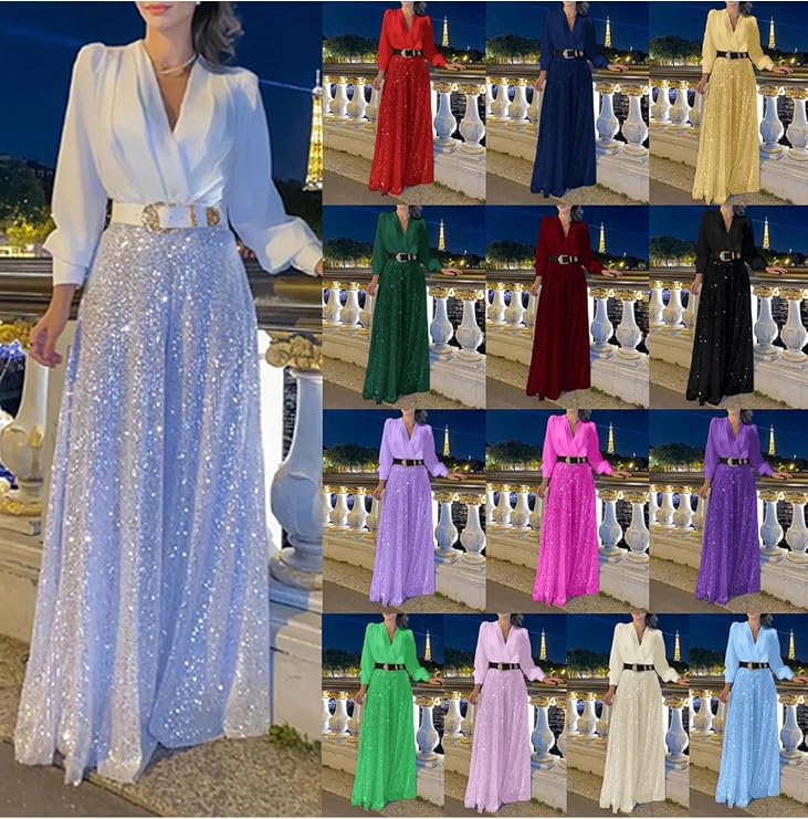 BOFETA Women's Casual Long Sleeve Clubwear Sparkly Party Sexy Jumpsuits Elegant Deep V Neck Rompers