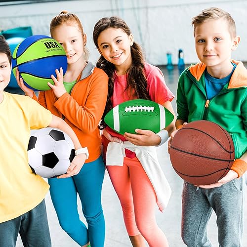 Miniatura 5 de Lenwen Juego de 6 pelotas deportivas para niños y adolescentes, incluye balón de fútbol de baloncesto de tamaño oficial con bolsas de equipo
