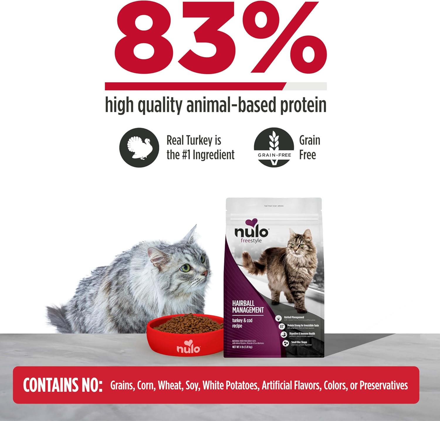Nulo Freestyle Cat Food, For Hairball Management, Premium Grain-Free Dry Small Bite Kibble, All Natural Animal Protein Recipe with BC30 Probiotic for Digestive Health Support, 14 Pound (Pack of 1)