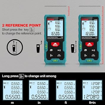 Kiprim LD70E Laser Distance Measure,229ft/70M,Backlit LCD,Ft/M/in Switch | High‑accuracy compact laser measuring tool equipped with large backlit LCD.Supports ft/m/in unit switching and bubble level.