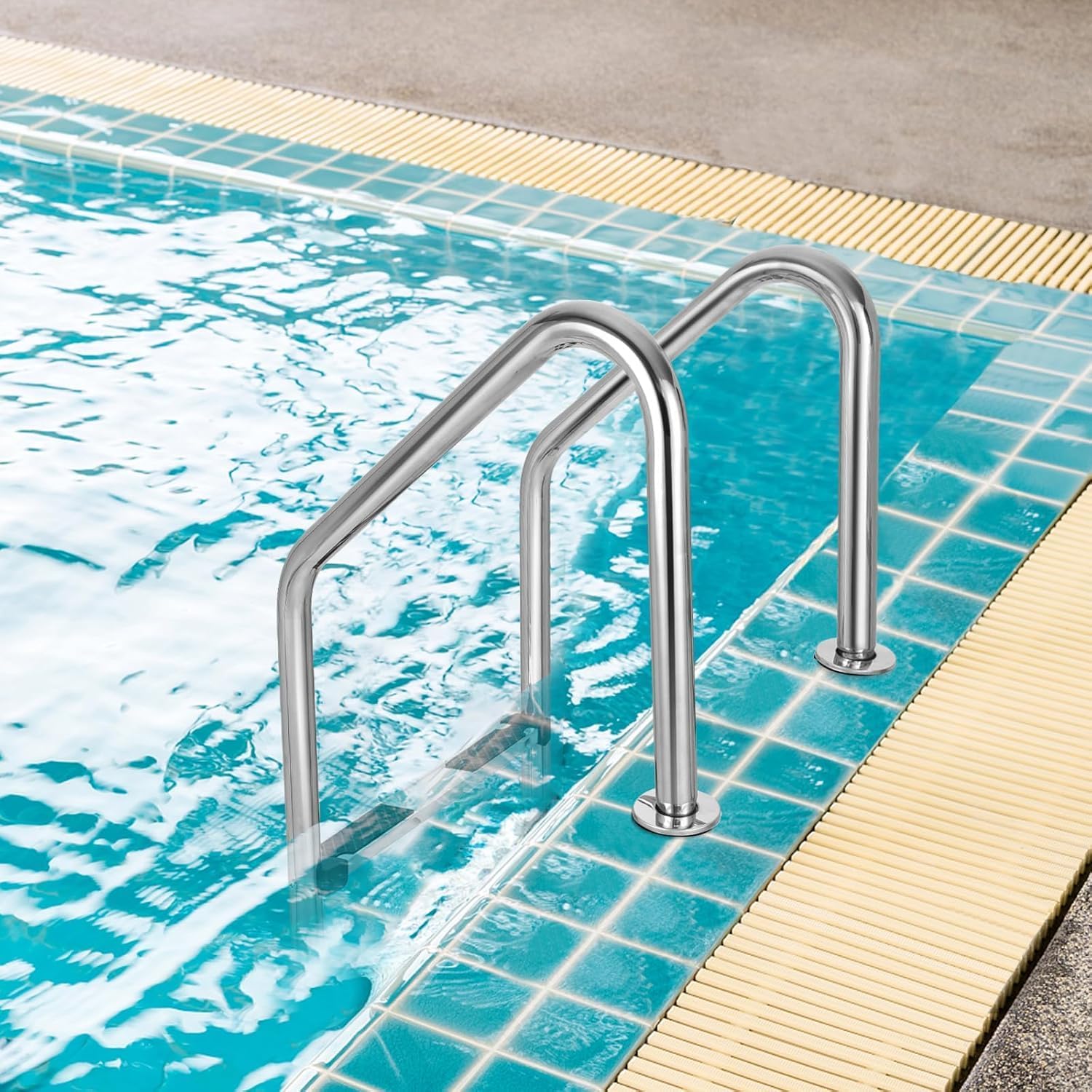 ERGOMASTER Swimming Pool Ladder, 3-Step In-Ground Stainless Steel Pool Stair, Non-Slip Steps & Ergonomic Handrails, 265 LBS Weight Capacity for Indoor/Outdoor Pool, Water Park