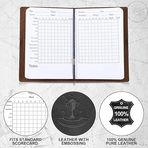 Miniatura 3 de Chinco Libro de puntuación de golf, libro de yarda de golf, bolsillo trasero, de cuero, para deportes y accesorios para palos de golf al aire libre