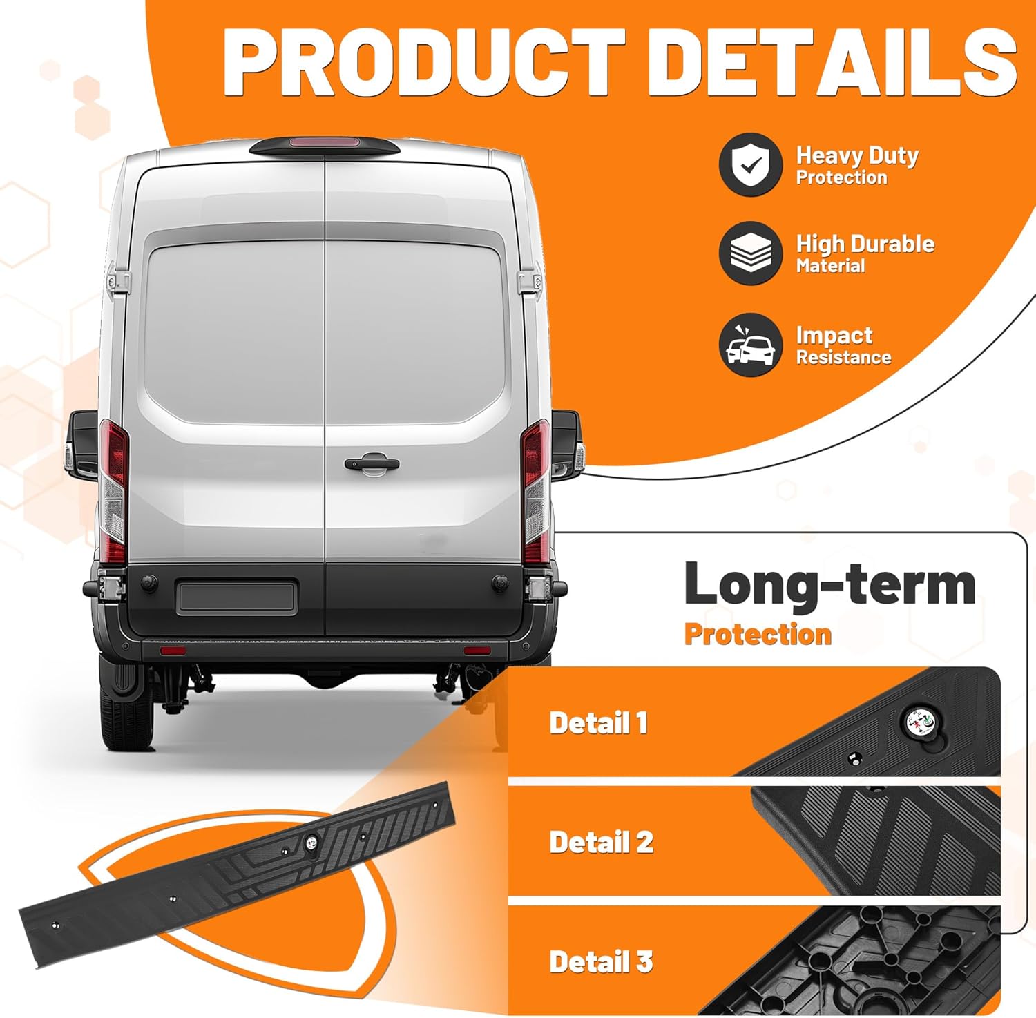KUAFU Rear Sill Plate Compatible with 2015-2023 Ford Transit E-Transit 150 250 350 350HD CK4Z-6140374-AA CK41-B40352-C Black Rear Bumper Door Step Pad Bumper Molding Trim