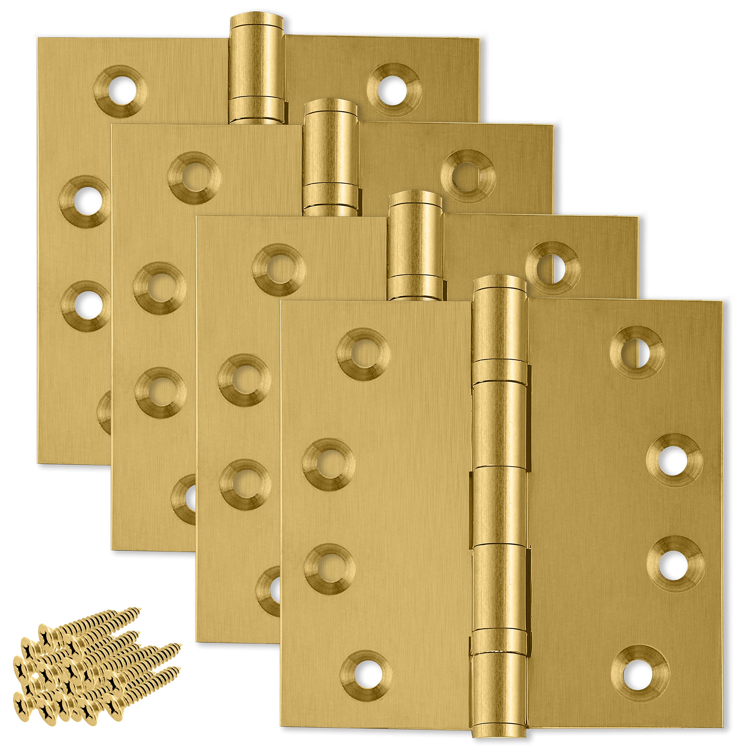 Finsbury Hardware Heavy Duty Door Hinge Matte Brass Ball Bearing 4x4 Inch Heavy Duty - Set of 48 Solid Brass Hinges (Satin Brass)