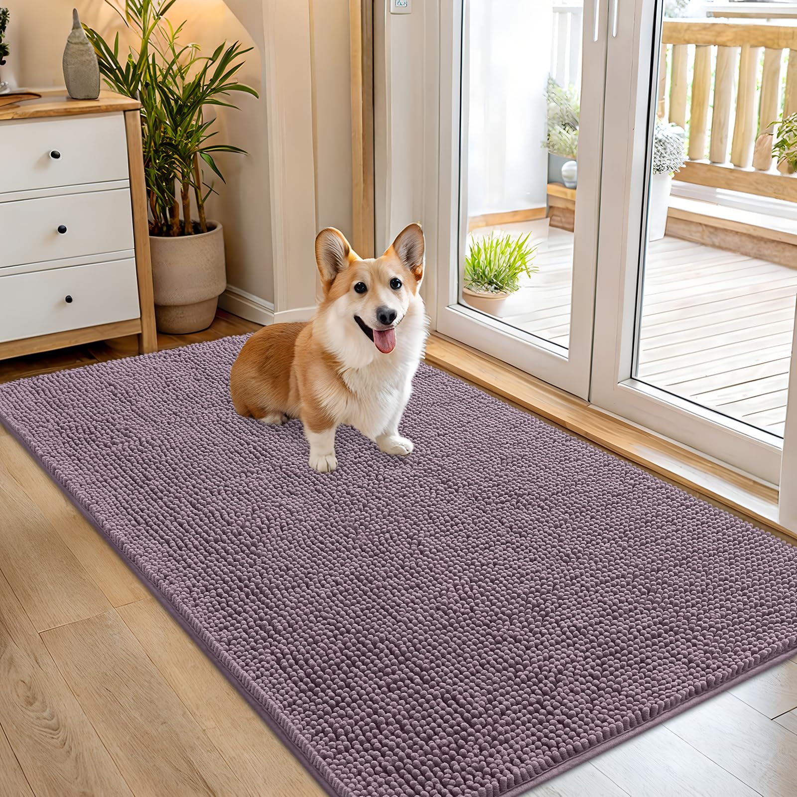 OLANLY Dog Door Mat for Muddy Paws 54x32, Super Absorbent Chenille Mud Mat