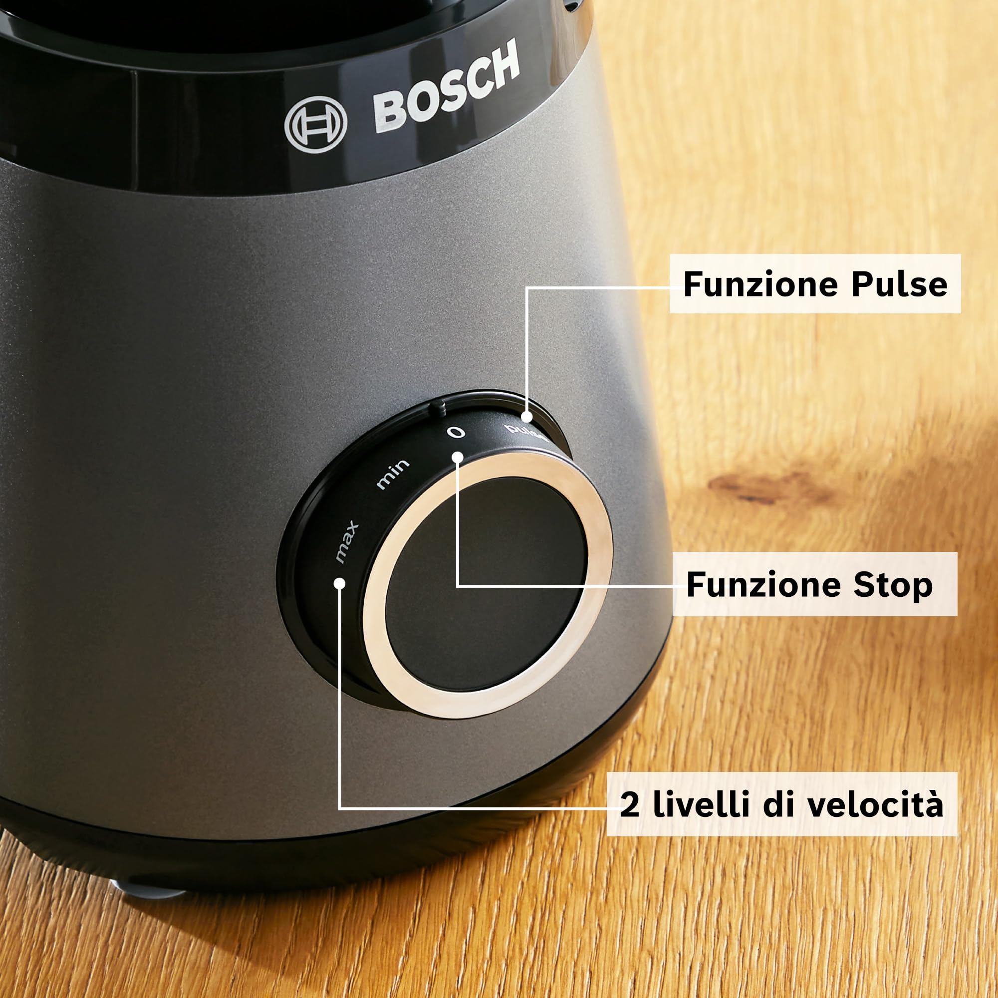 Bosch Serie 4 Frullatore VitaPower MMB4197S, Potente 1200 W, 30.000 giri/min, Lame Rinforzate in Acciaio Inox, Bicchiere Frullatore in Tritan da 1.5 L, Accessori Inclusi, Argento