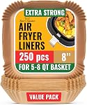 Air Les Liners de Fryer, 125Pcs Liners jetables en papier parchemin – Preuve non-brillante et huile pour un nettoyage facile – 8” Carré pour 5-8 qt Panier par Baker's Signature