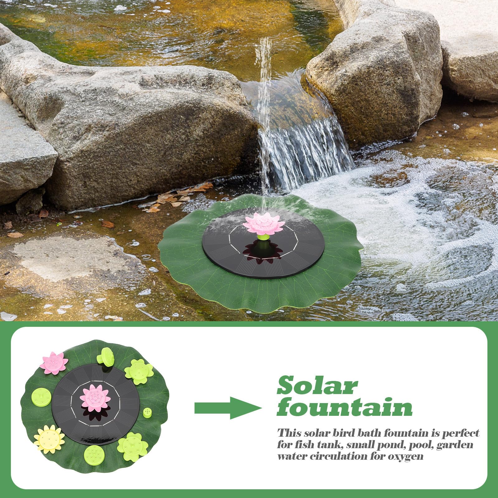 Alipis Lotusblatt Blütenblatt Solarbrunnen Gartenteichbrunnen aus Abs und Monokristallinem Silizium 6v Dc 1w 120 175 L/h 10 60cm Sprühhöhe für Garten und Vogelbad Dekoration im Sommer