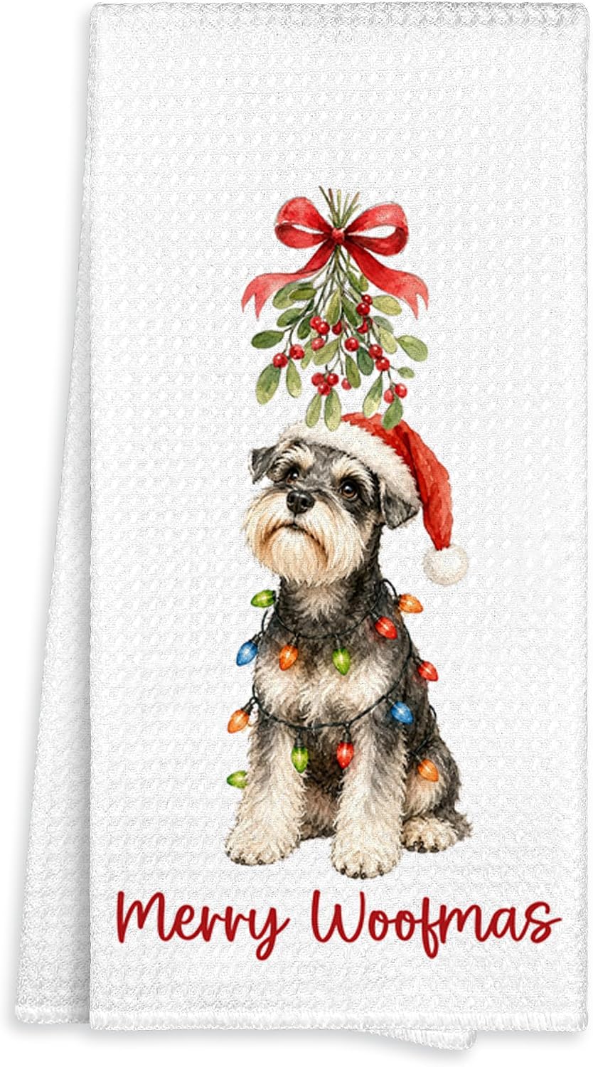 Christmas Schnauzer Dog Gifts Kitchen Towel Bathroom Decor 16x24