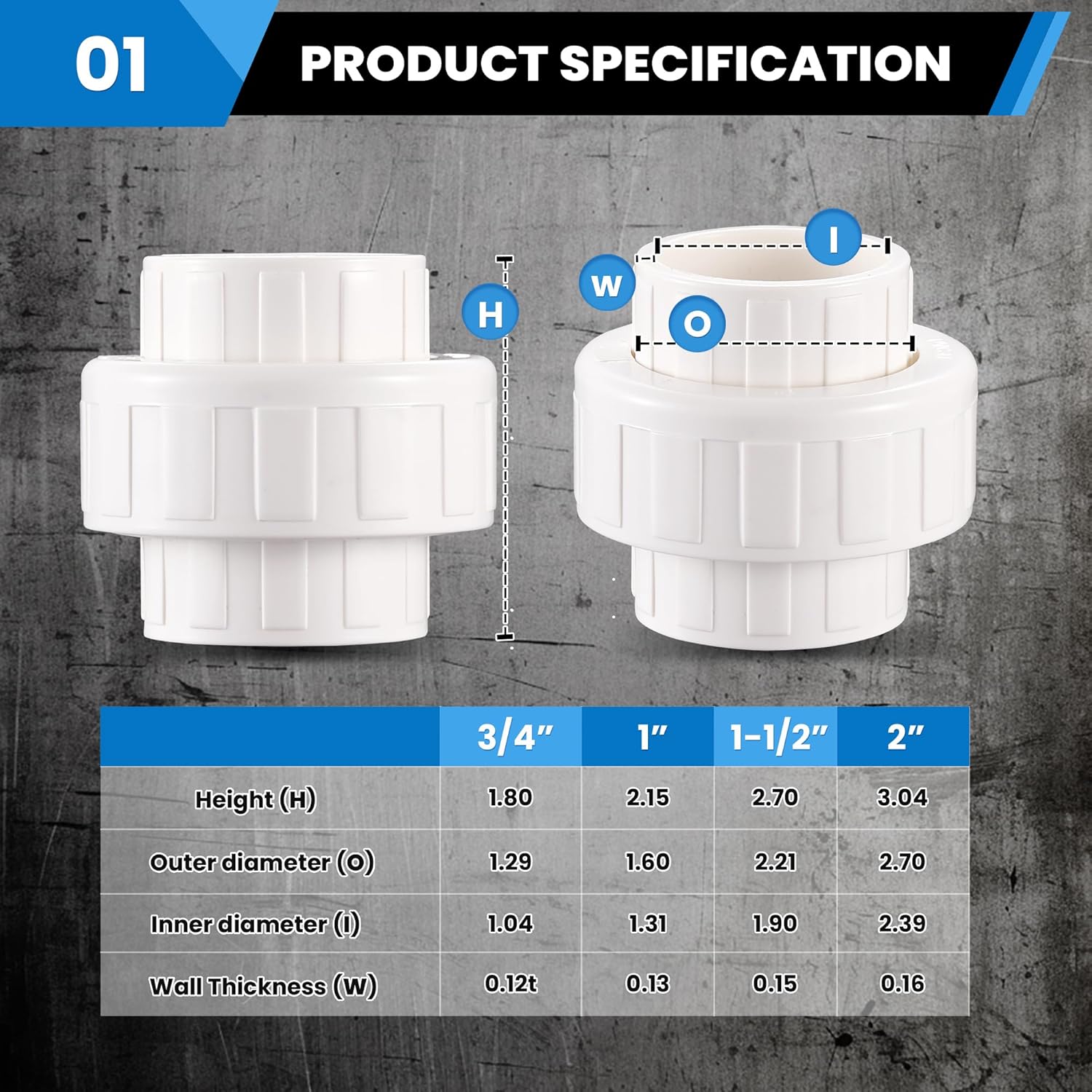 2 Inch Union Coupling Pipe Fitting (Socket x Socket), 2 Pcs Schedule 40 Heavy Duty Union Coupling Pipe Fitting for DIY PVC Creations.