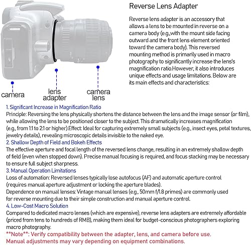 Miniatura 9 de Anillo inverso de lente macro de 2.283 in compatible con EF-S 90D 80D 70D 60Da 60D 50D 40D 30D T6 T7 T5 SL3 SL2 T8i T7i T6i T6s T5i con lente EF-S