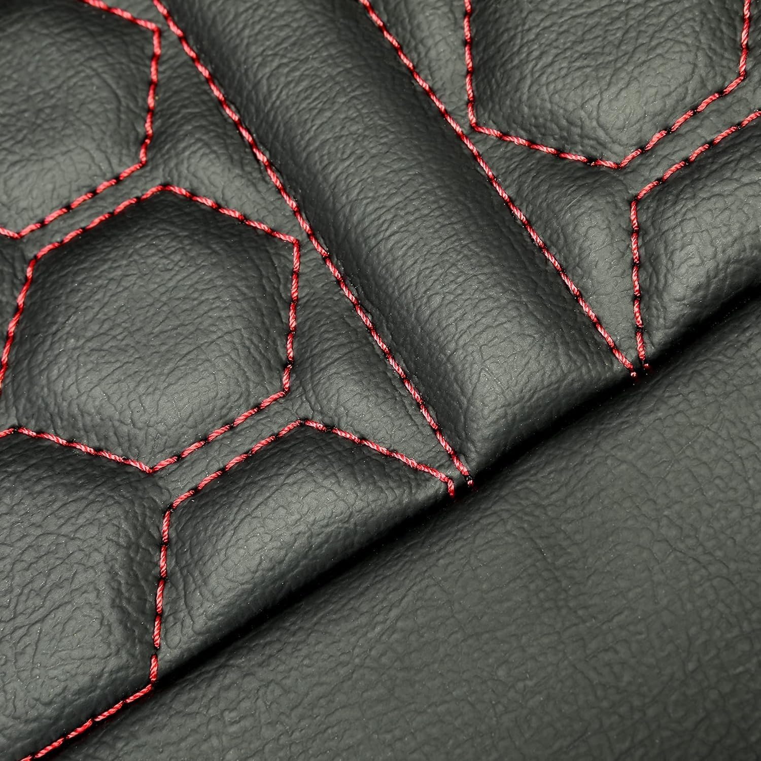 KUAFU Artificial Leather Seat Covers Compatible with 2014 2015 2016 2017 2018 2019 Corvette C7 Grand Touring All Seasons Front Seat Protectors (Black Cover + Red Stitching)