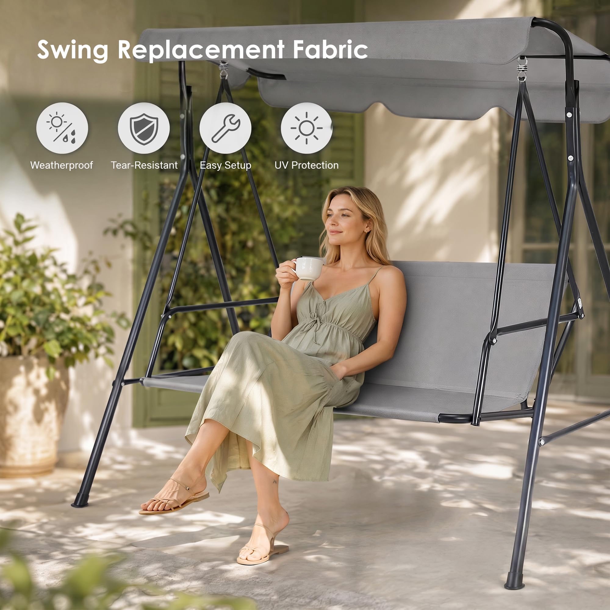 Cuscino impermeabile per dondolo da giardino, 115 x 48 x 48 cm, in tessuto Oxford 900D, rivestimento di ricambio per dondolo da giardino a 2-3 posti, colore grigio