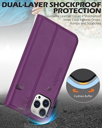 Miniatura 6 de SHIELDON Funda para iPhone 13 Pro Max, de piel auténtica, con bloqueo RFID, tarjetero con bloqueo magnético, a prueba de golpes, compatible con