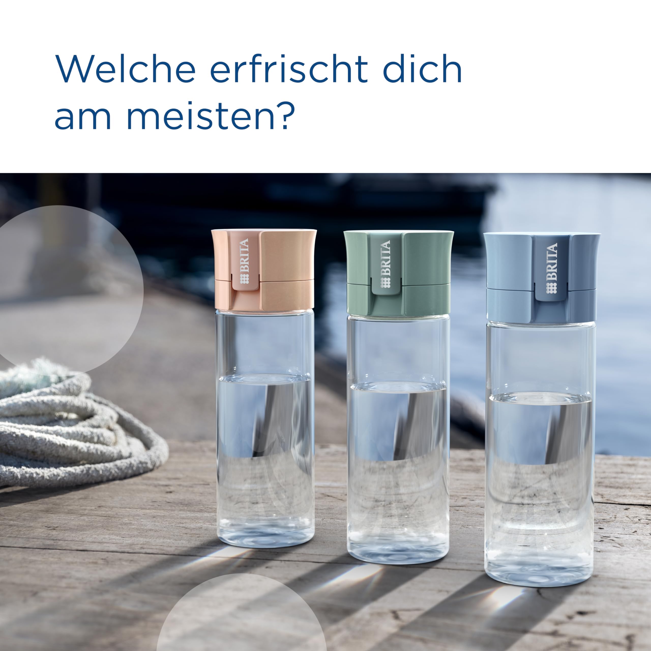 BRITA Wasserfilter Flasche Model Vital hellblau (600ml) inkl 2 MicroDisc Filter – Praktische Trinkflasche mit Wasserfilter für unterwegs, filtert Chlor & Bakterien beim Trinken/spülmaschinengeeignet