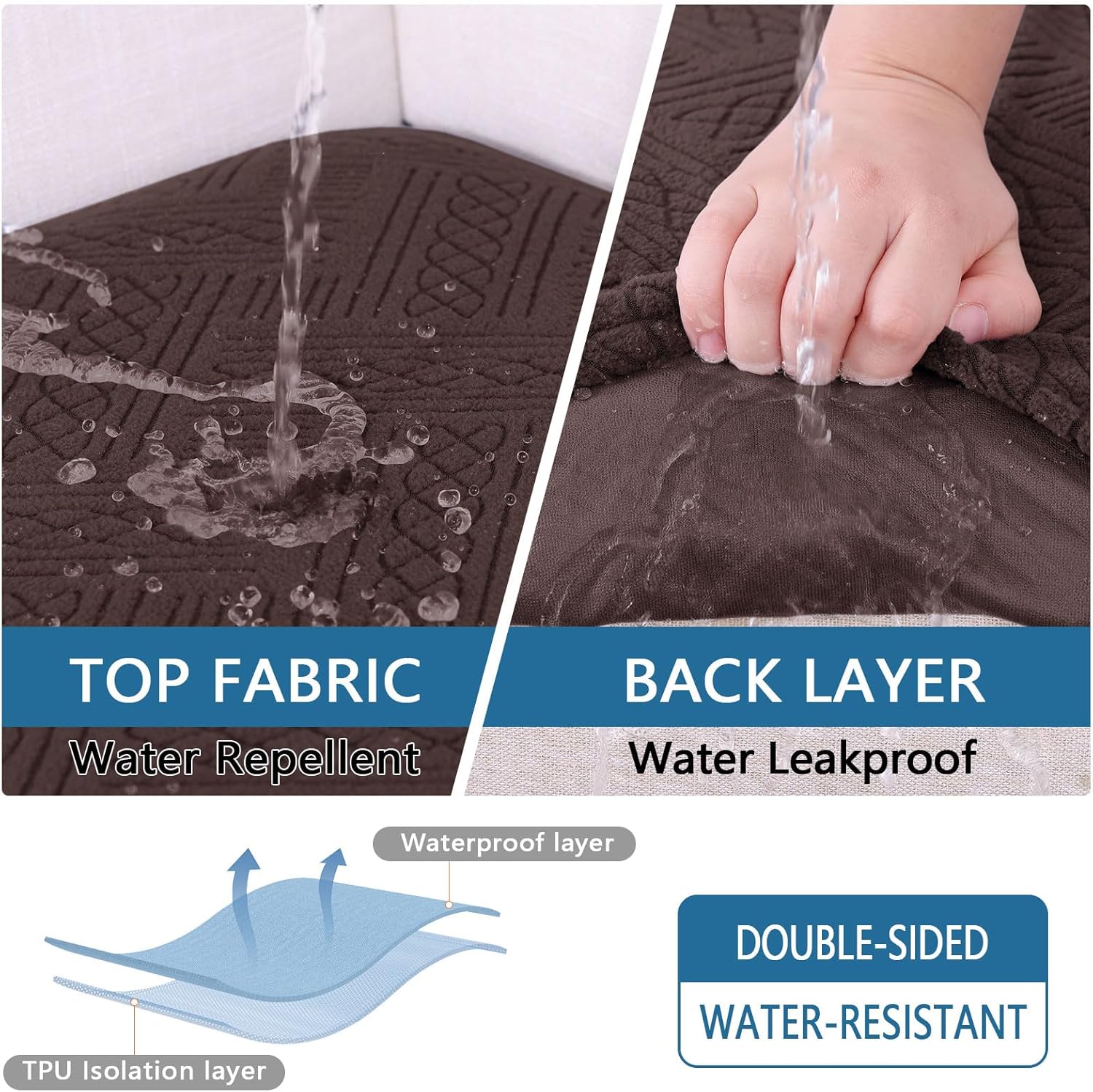 hyha Waterproof Couch Cushion Covers for Sectional Sofa, Sofa Slipcover Washable, Sectional Chaise Lounge Couch Covers L Shape for Pets with Elastic Bottom(Chaise, Chocolate)