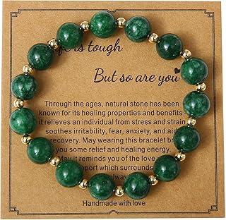GelConnie Beaded Bracelets for Women Inspirational Bracelets Healing Stone Bracelets 10mm Green Beaded Bracelet Stress Relief Bracelets Wrap Get Well Soon Bracelet