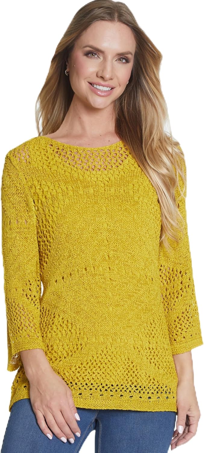 MULTIPLES Women's Three Quarters Sleeves Wide Neck Sweater Top