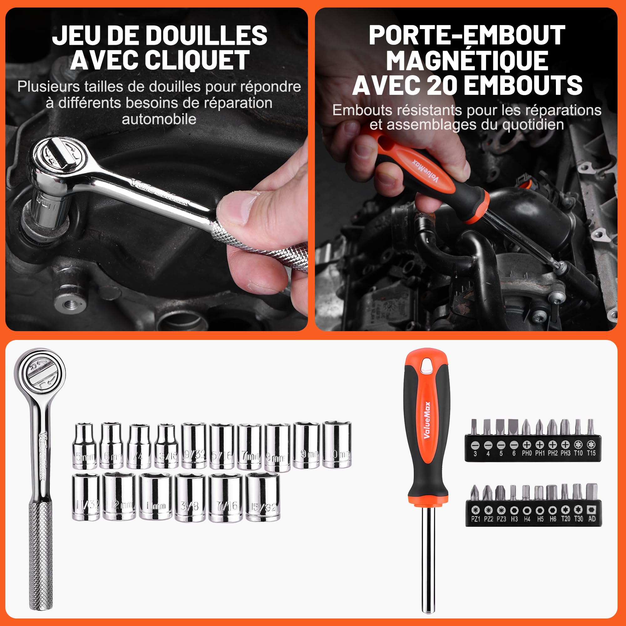ValueMax Boîte à Outils 150 Pièces, Mallette Outils de Réparation à Domicile, Trousse à Outils de Ménage Général avec Boîte de Rangement en Plastique, Idéale pour un Usage Domestique ou Professionnel