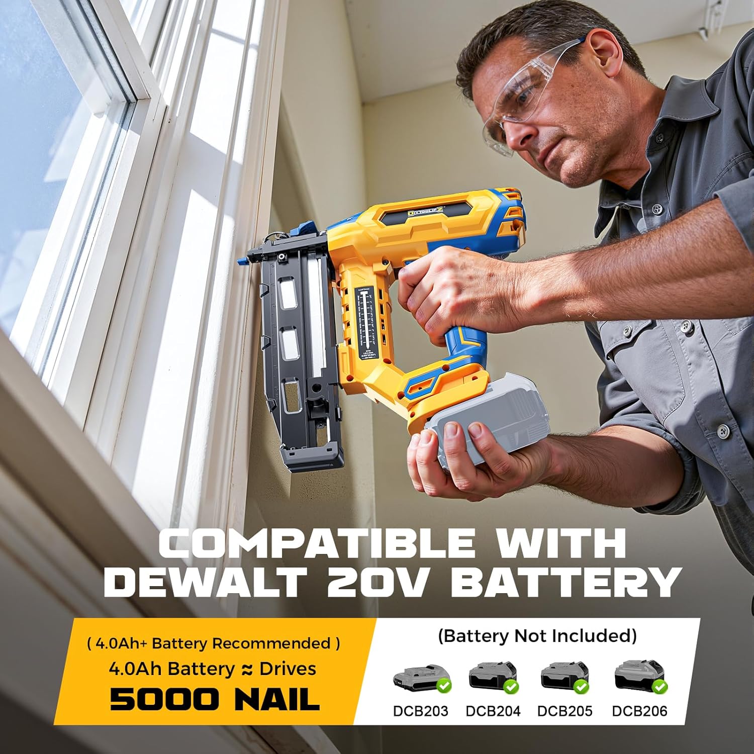 Cordless 16GA Finish Nailer Compatible with Dewalt Battery, Straight Power Motor Tool 20V,Tool-Free Adjustment, Dual Firing Modes Brad Nail Gun for Woodworking & Finish Work