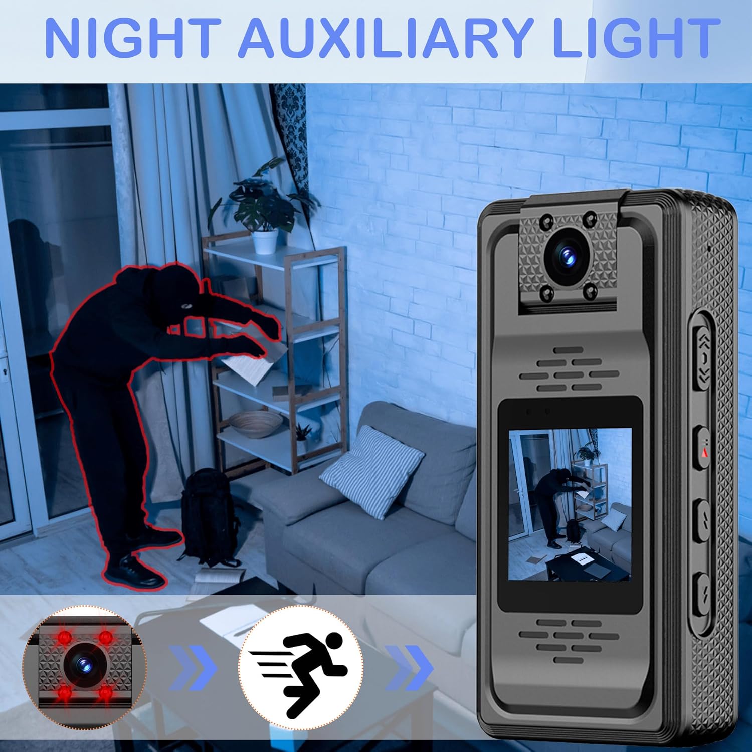 2K WiFi Body Camera with Video Audio Mini POV Cam Body Pocket Vlogging Cameras 180° Rotating Lens Motion Detection Night Vision Wearable Body Cam for Outdoor Sporting with 64G Card