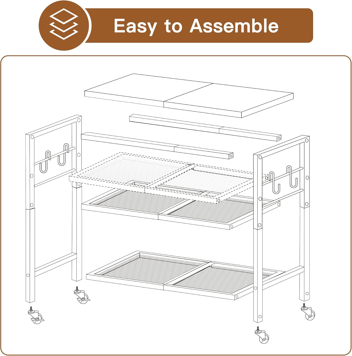 Rolling Cart Kitchen Cart, 3 Tier Microwave Cart Stand, Bathroom Organizers and Storage, Small Coffee Carts with Wheels, Shelf Rack Organizer, Coffee Bar Cart Black for Living Room Office, Black