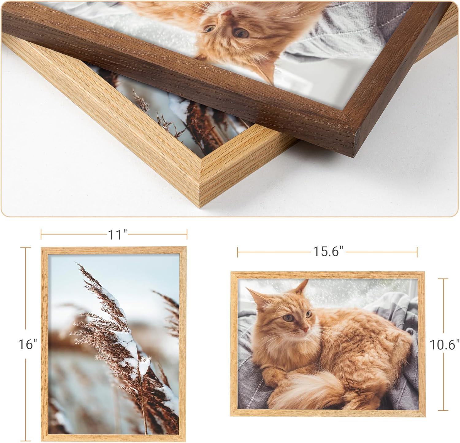 Vivelove 11x16 Picture Frame, High-End Natural Oak 11 x 16 Wooden Frame with Tempered Glass, 11x16 Wood Photo Frame for Wall, Wall Hook Included for Art Photo and Prints, Natural