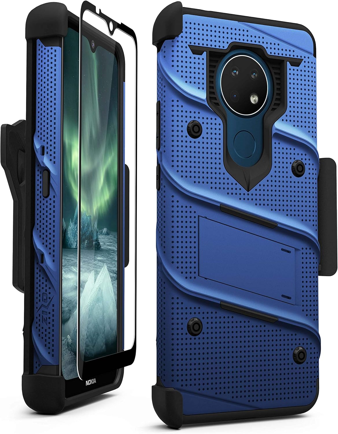 ZIZO Bolt Series for Nokia C5 Endi Case with Screen Protector Kickstand Holster Lanyard - Blue & Black
