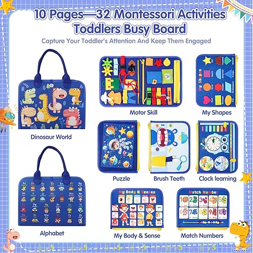 Miniatura 3 de Juguete Montessori de tablero ocupado para niños y niñas, regalo de cumpleaños de 1, 2, 3, 4 años, 10 páginas, juguetes esenciales de viaje para