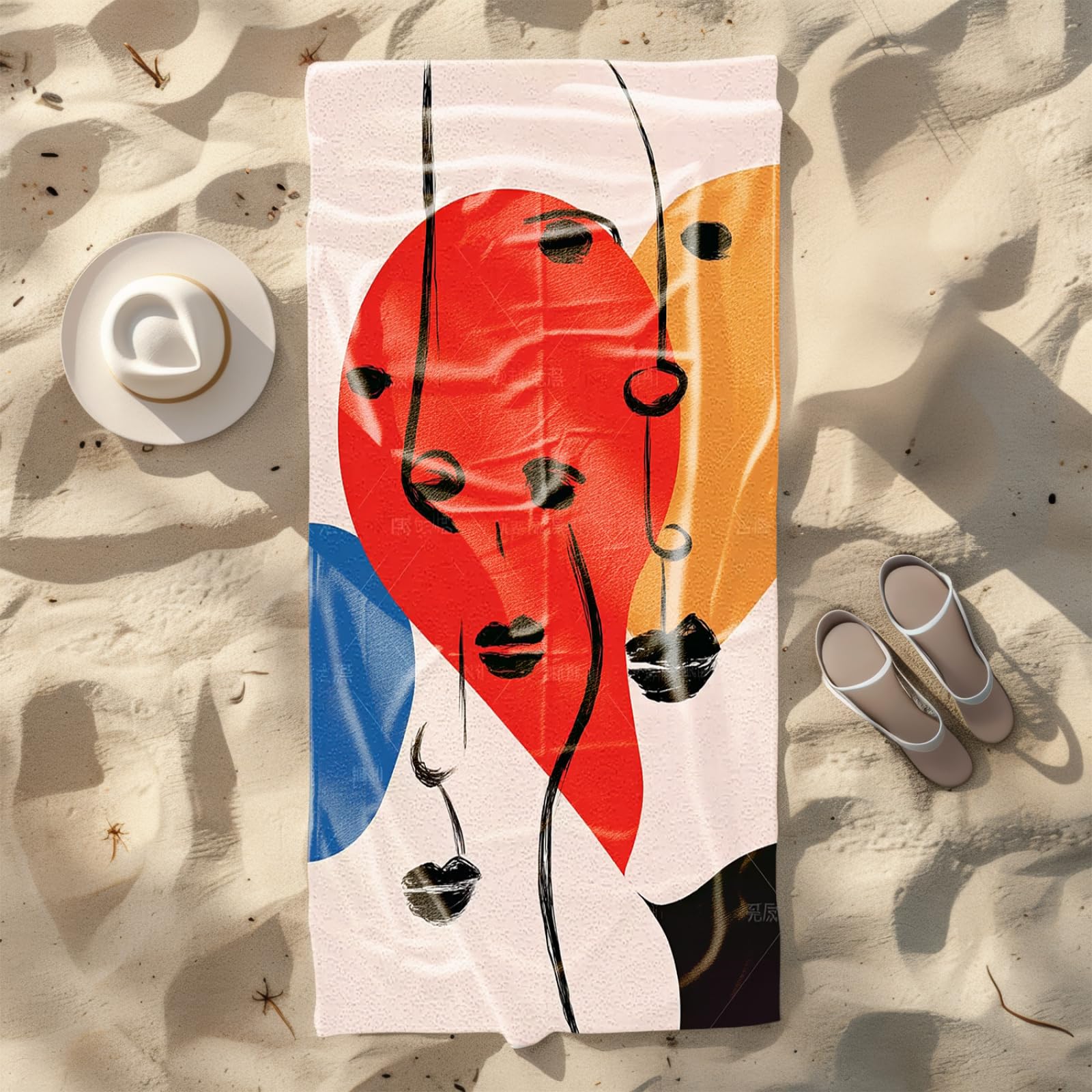 Telo Mare Microfibra 210x230 Rosso Blu Minimalista Telo Spiaggia Grande Antisabbia,XXL Asciugamano Mare, Asciugatura Rapida, Stuoia Spiaggia Leggero E Portatile