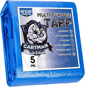 CARTMAN 10x20Ft Multipurpose Waterproof Poly Tarp Cover 5 Mil, Blue