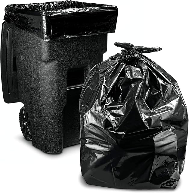 RTBQJ-AT Black Bin Bags Heavy Duty, Wheelie Bin Liners 240l Black Plastic Litter Box Liner, 50 Extra Large Strong Black Bin Bags, for Every Day Use, Household, Garden, Office, Kitchen, Caterers