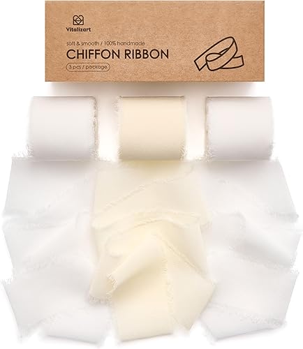 Miniatura 11 de Vitalizart Cinta de Seda de Gasa Azul Polvoriento Hecha a Mano con Flecos 1.5" x 21 Yardas Bordes Deshilachados Cintas para Invitaciones de Boda