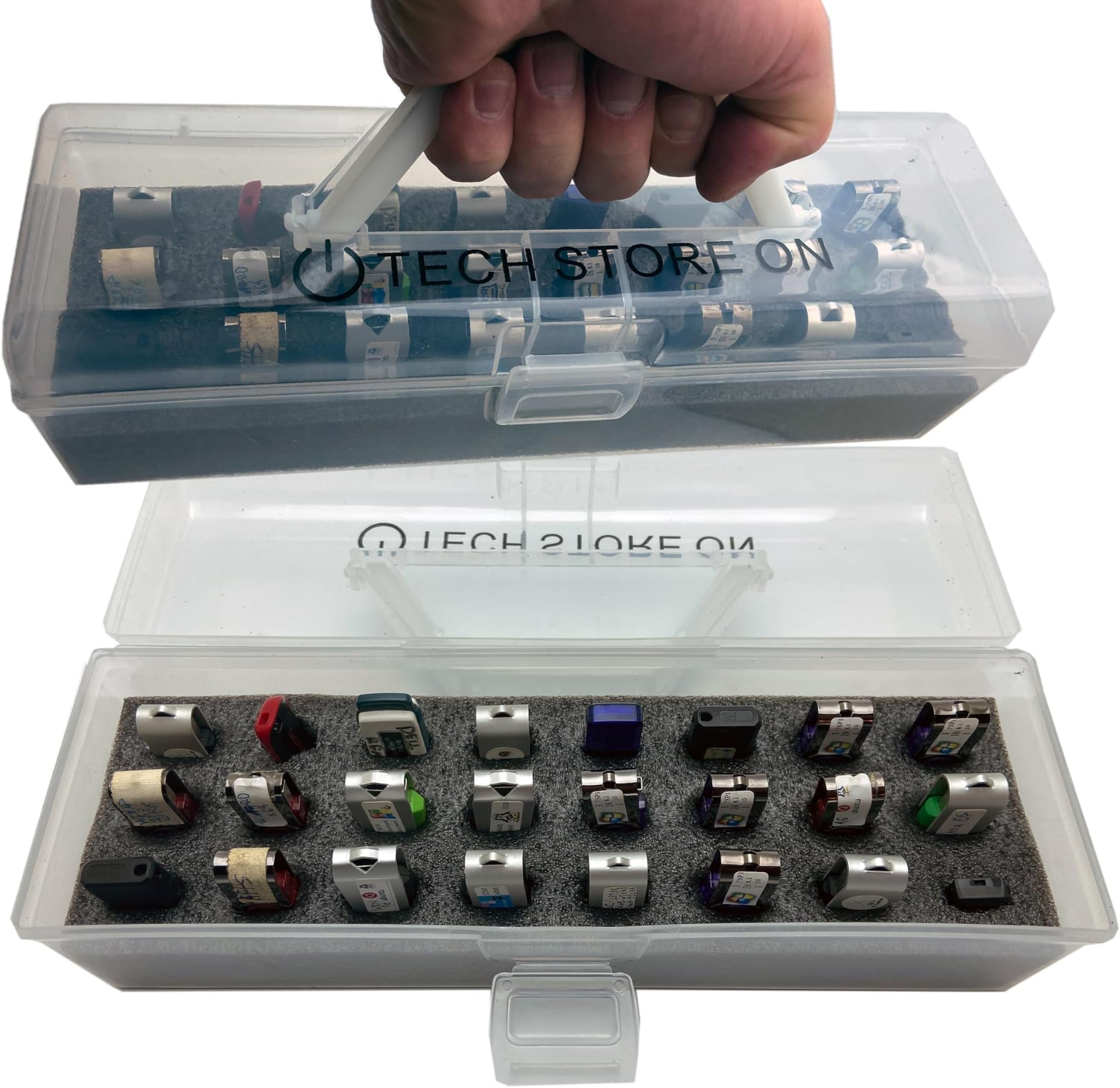 USB Drive Organizer Case (Plastic – 24 Slots with Carry Handle) – Shockproof & Antistatic Storage Box for Flash Drives, SD Cards & Accessories | Portable, Durable & Lightweight