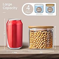 Vista 2 de Juego de 4 tarros de vidrio de 17oz con tapas de bambú, recipientes de vidrio para almacenamiento de alimentos con tapas herméticas, recipientes