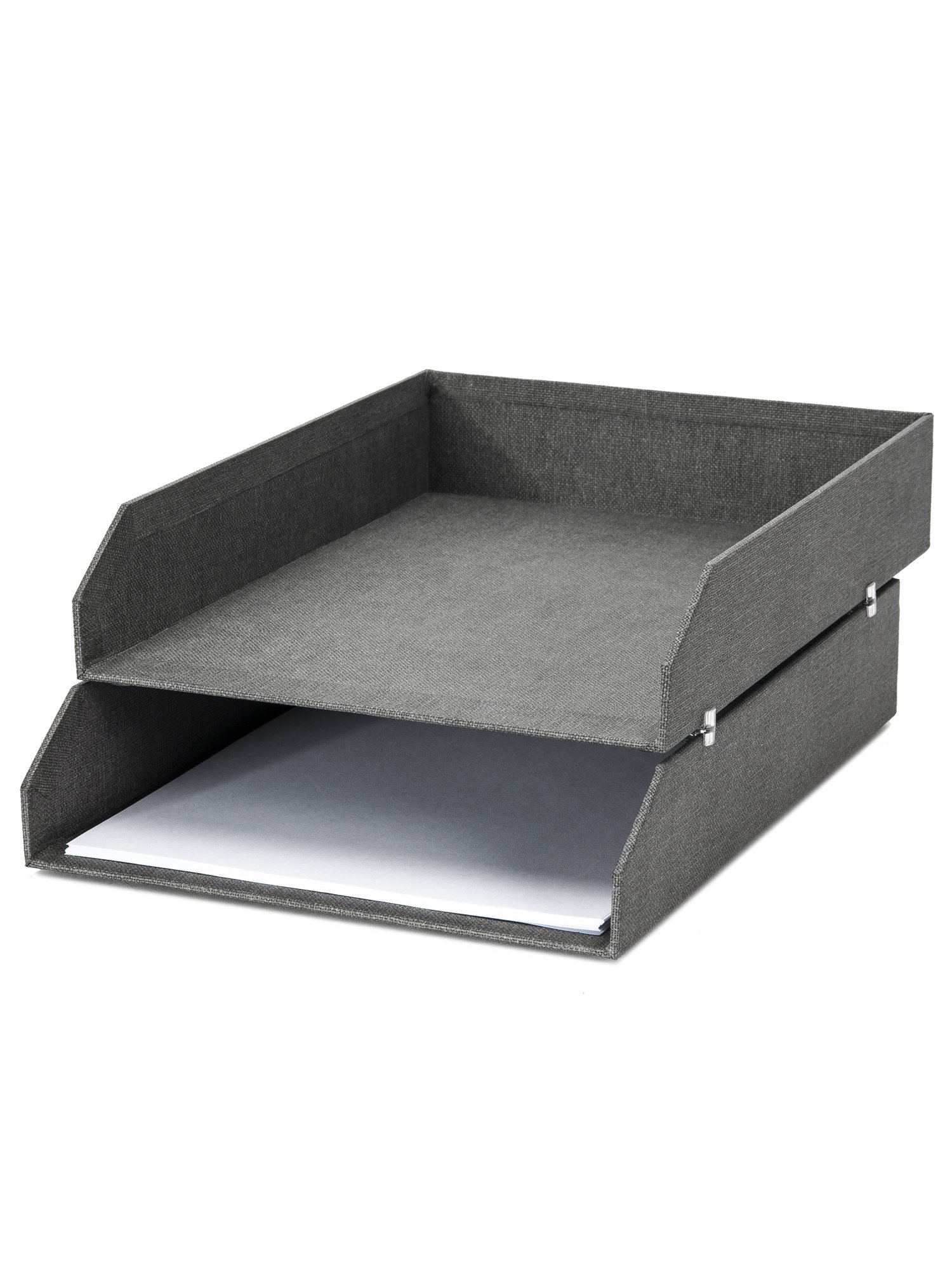 Bigso Box of Sweden Set of 2 Letter Tray Boxes for the Office - Stackable Desk Storage Box for Papers, Documents etc - Two-Tier Fibreboard Filing and Storage Box System - Grey